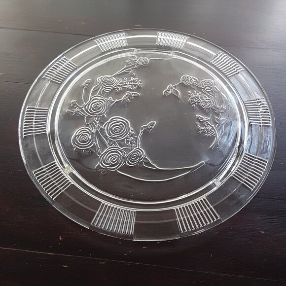 1930s Federal Depression Glass Cake Stand - Sharon or Cabbage Rose Pattern Pedes - Picture 1 of 8